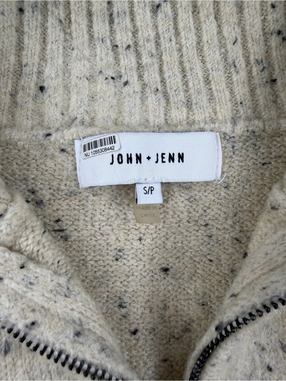 John + Jenn Speckled Sweater Vest S Quarter Zip Oversized Preppy Knit Cream - Picture 4 of 6